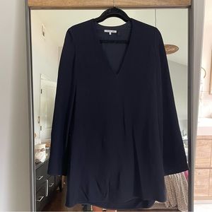 HELMUT lang bell sleeve deep v neck dress